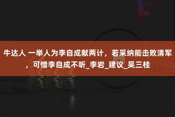 牛达人 一举人为李自成献两计，若采纳能击败清军，可惜李自成不听_李岩_建议_吴三桂